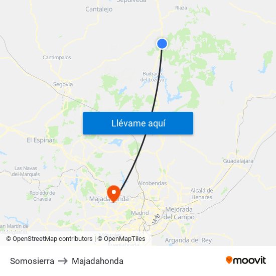Somosierra to Majadahonda map
