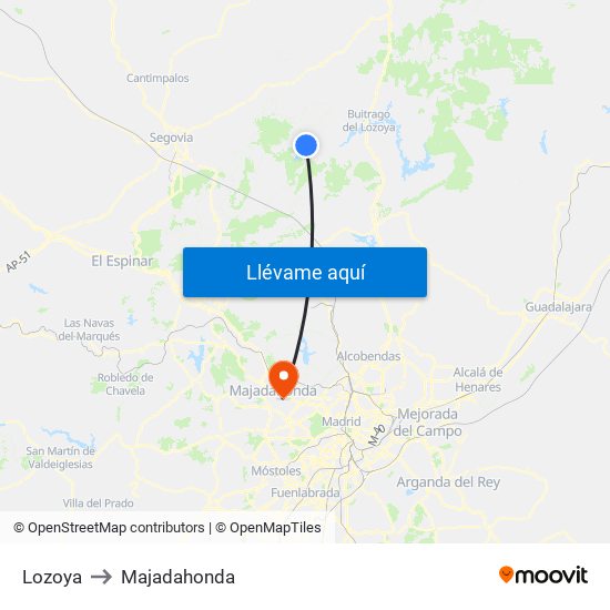Lozoya to Majadahonda map