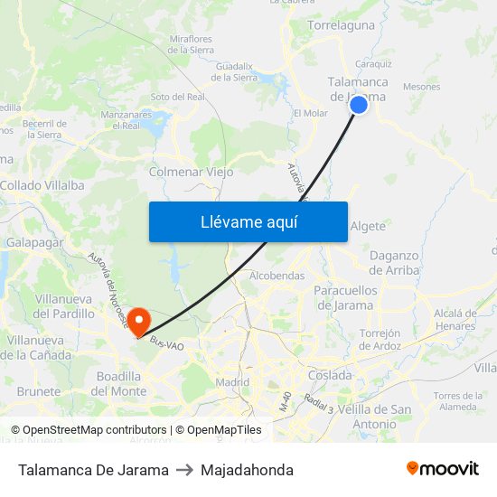 Talamanca De Jarama to Majadahonda map