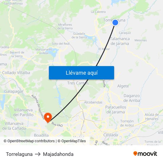Torrelaguna to Majadahonda map