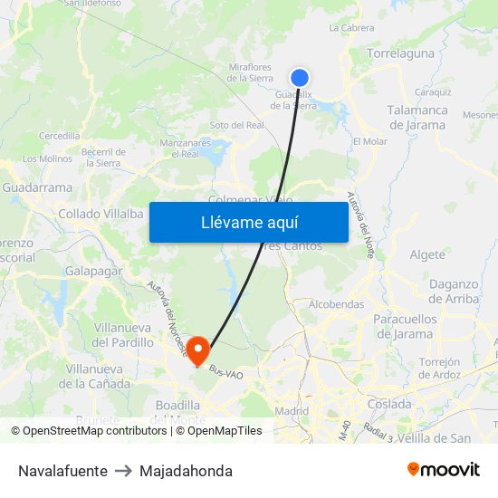 Navalafuente to Majadahonda map