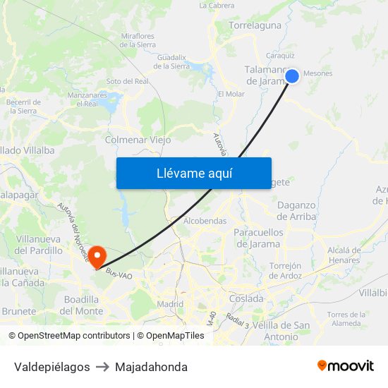 Valdepiélagos to Majadahonda map