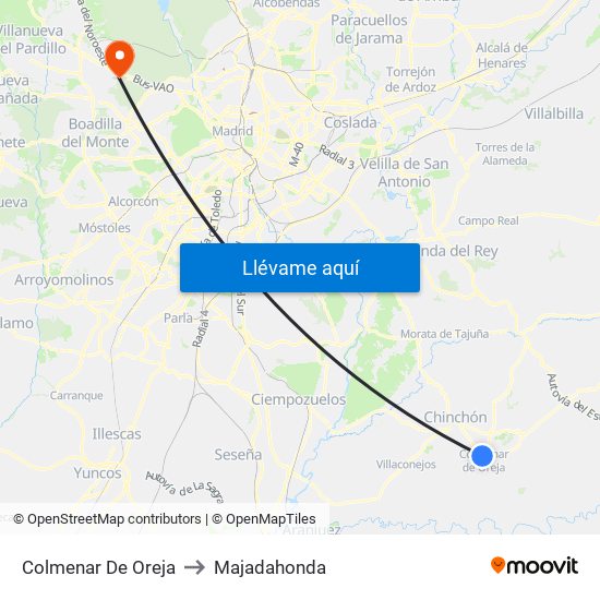 Colmenar De Oreja to Majadahonda map