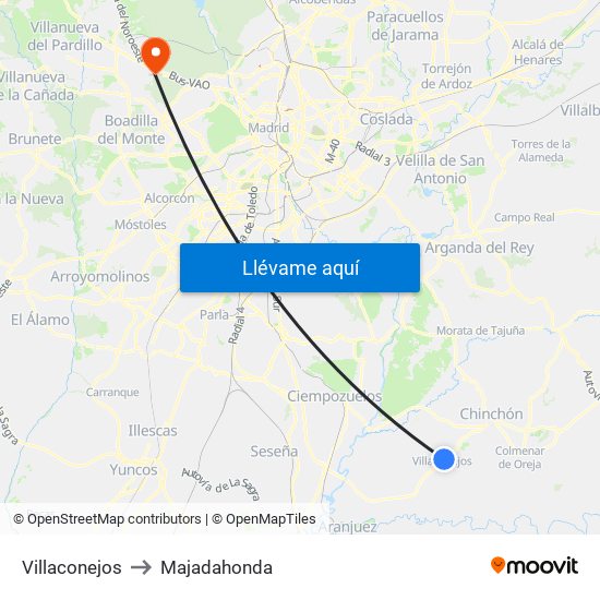 Villaconejos to Majadahonda map