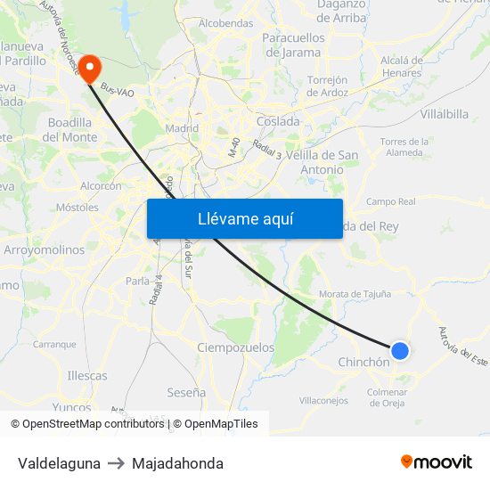 Valdelaguna to Majadahonda map