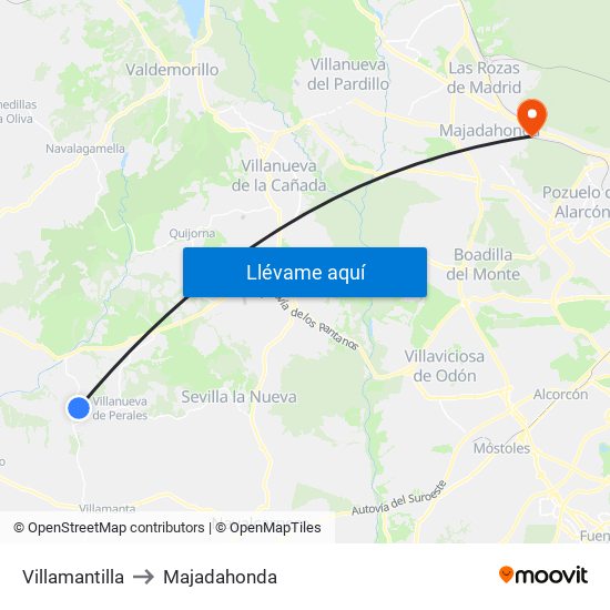 Villamantilla to Majadahonda map