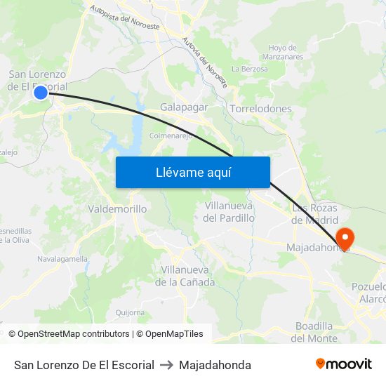 San Lorenzo De El Escorial to Majadahonda map