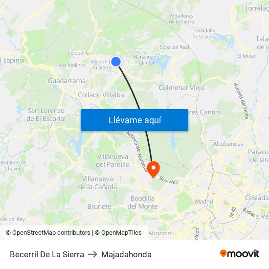 Becerril De La Sierra to Majadahonda map