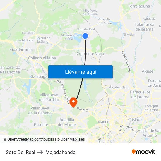 Soto Del Real to Majadahonda map