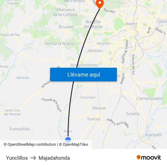 Yunclillos to Majadahonda map
