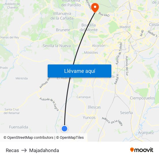 Recas to Majadahonda map