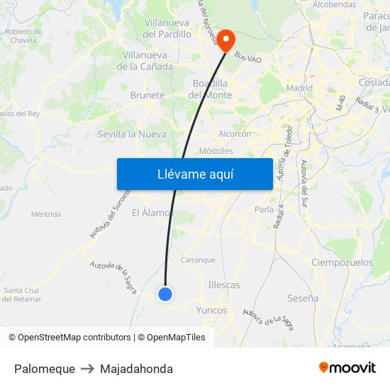 Palomeque to Majadahonda map