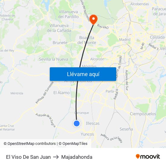 El Viso De San Juan to Majadahonda map