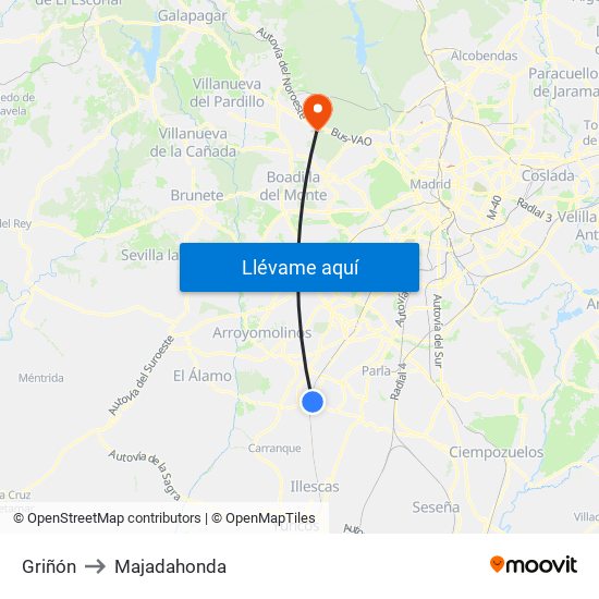 Griñón to Majadahonda map