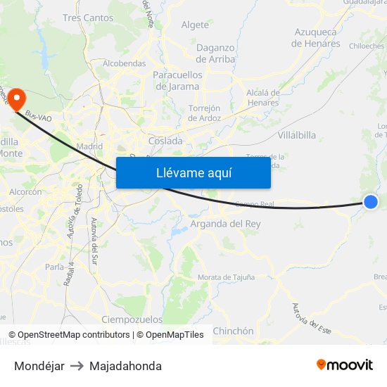 Mondéjar to Majadahonda map
