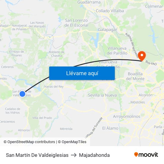 San Martín De Valdeiglesias to Majadahonda map