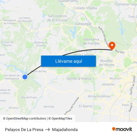 Pelayos De La Presa to Majadahonda map