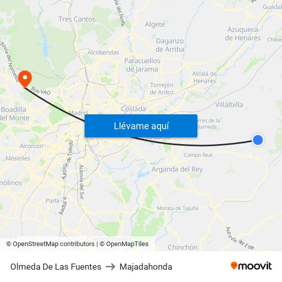 Olmeda De Las Fuentes to Majadahonda map