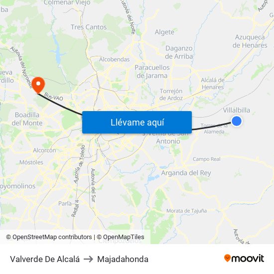 Valverde De Alcalá to Majadahonda map