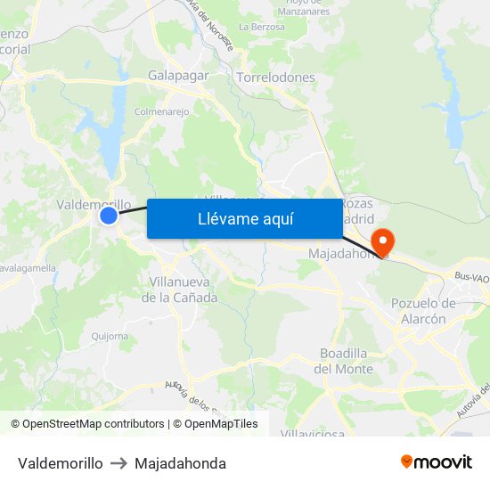 Valdemorillo to Majadahonda map