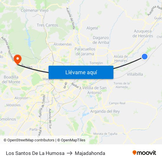Los Santos De La Humosa to Majadahonda map