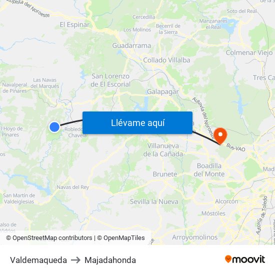 Valdemaqueda to Majadahonda map