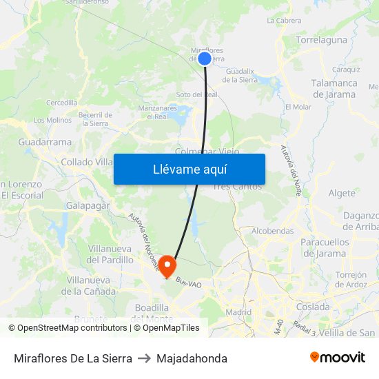 Miraflores De La Sierra to Majadahonda map