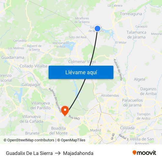 Guadalix De La Sierra to Majadahonda map