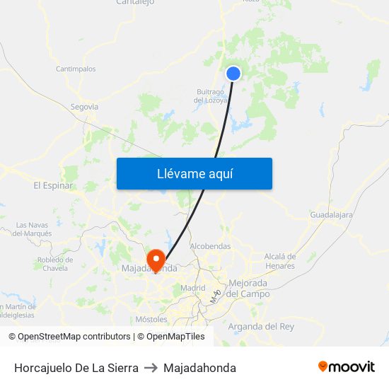 Horcajuelo De La Sierra to Majadahonda map