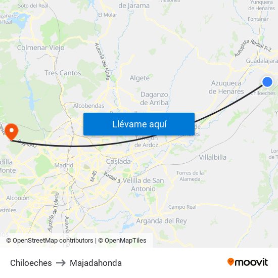 Chiloeches to Majadahonda map