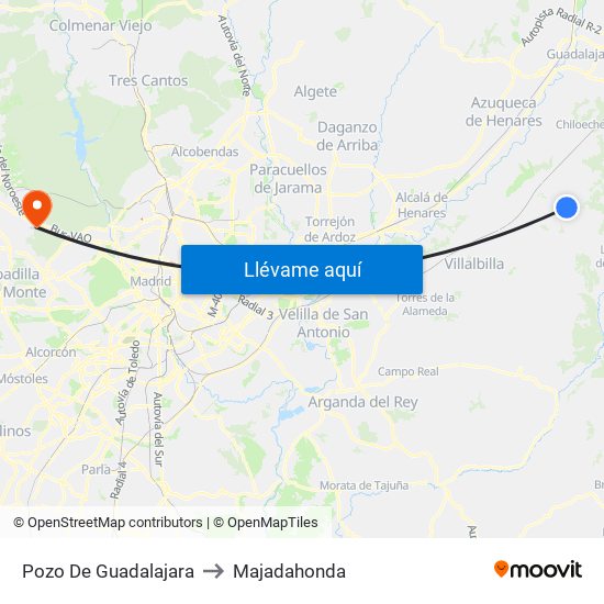 Pozo De Guadalajara to Majadahonda map