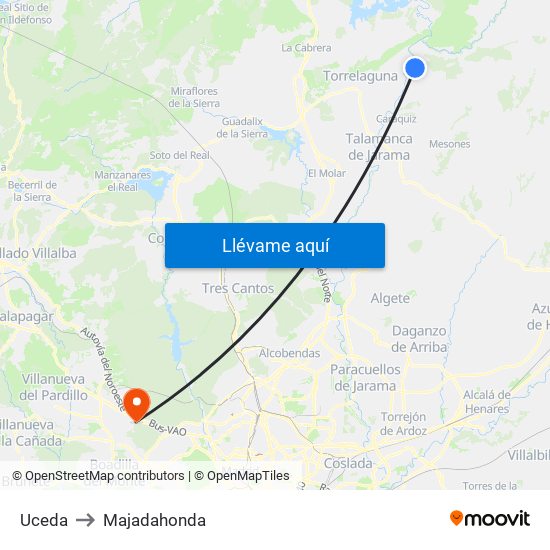 Uceda to Majadahonda map