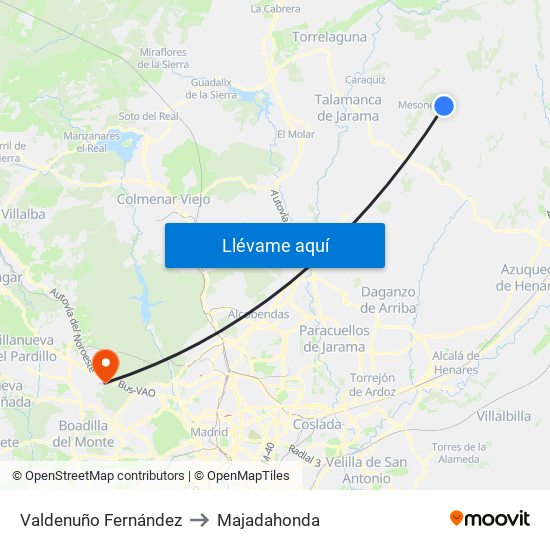 Valdenuño Fernández to Majadahonda map