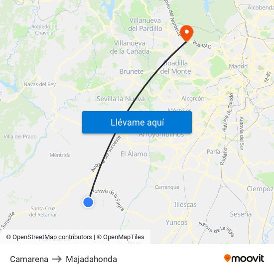 Camarena to Majadahonda map