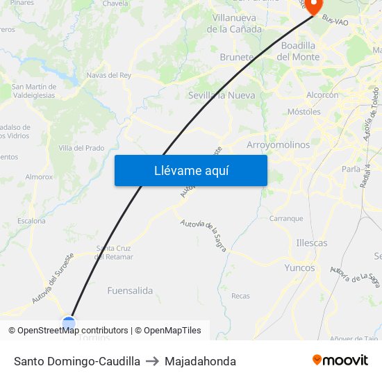 Santo Domingo-Caudilla to Majadahonda map