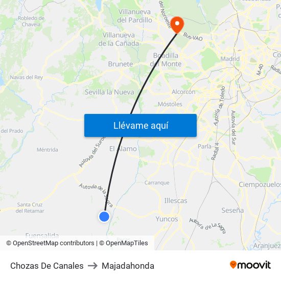 Chozas De Canales to Majadahonda map