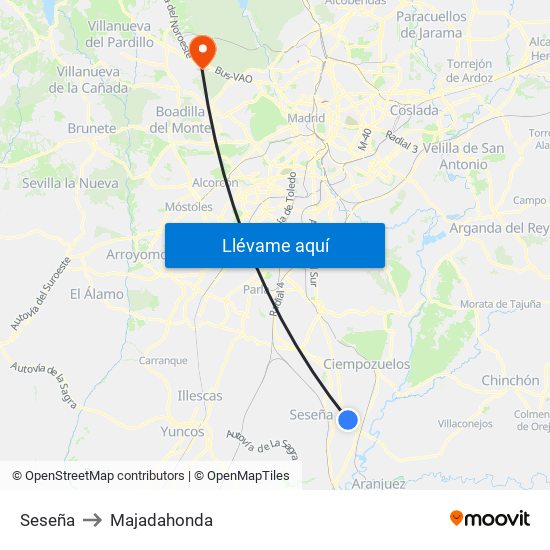 Seseña to Majadahonda map