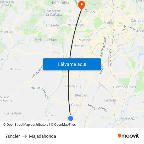 Yuncler to Majadahonda map