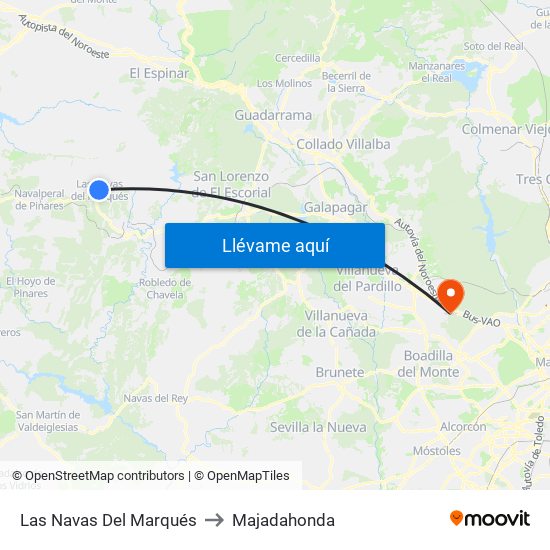 Las Navas Del Marqués to Majadahonda map