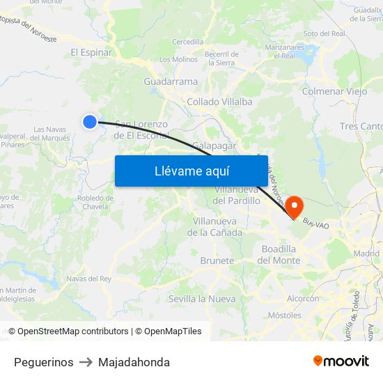 Peguerinos to Majadahonda map