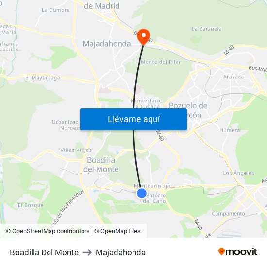 Boadilla Del Monte to Majadahonda map