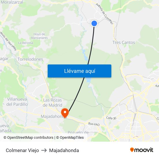 Colmenar Viejo to Majadahonda map