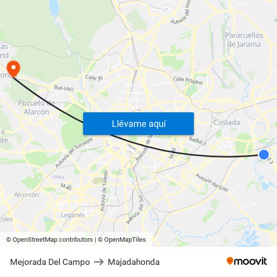 Mejorada Del Campo to Majadahonda map