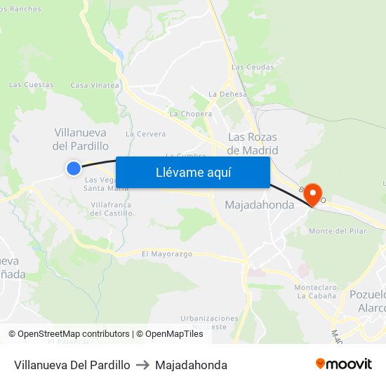 Villanueva Del Pardillo to Majadahonda map
