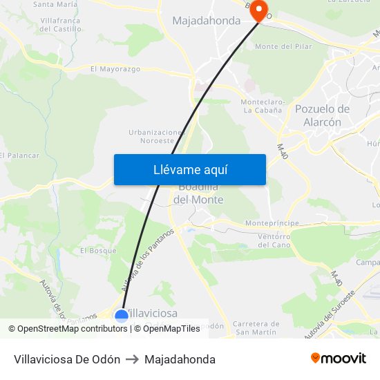 Villaviciosa De Odón to Majadahonda map