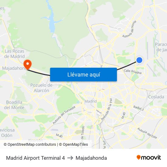 Madrid Airport Terminal 4 to Majadahonda map