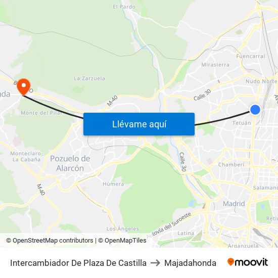 Intercambiador De Plaza De Castilla to Majadahonda map