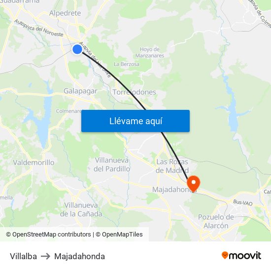 Villalba to Majadahonda map