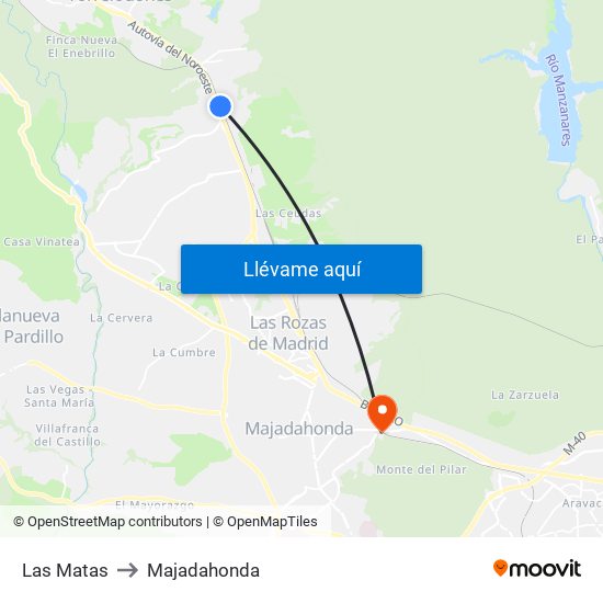 Las Matas to Majadahonda map