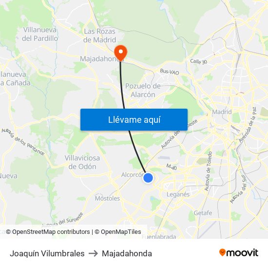 Joaquín Vilumbrales to Majadahonda map